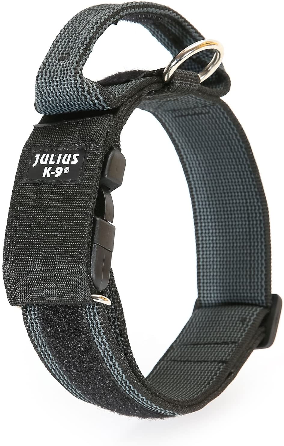  Julius-K9 Collar Color & Gray con la manija, la cerradura de seguridad y el remiendo intercambiables, 50 mm (49-70 cm), Negro-Gris 