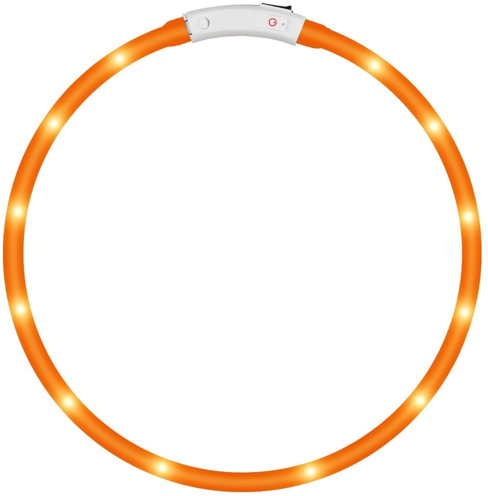  KEKU LED Collar de Perro de Mascota, llevó USB Recargable Collar de Seguridad para Mascotas Impermeable hasta la Longitud de 50 cm (19.5in) Collar de Destello Ajustable (Amarillo) 