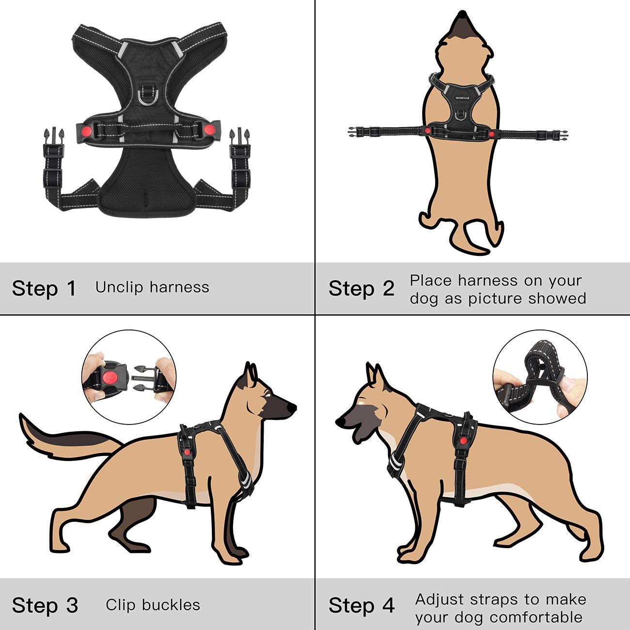  KONKY Arnes Perro Pequeño/Grande/Mediano con Lineas Reflecantes y Almohadilla Transpirable, Chaleco Ajustable Perro Arnes Antitirones Perro para Paseando al Perro y Adiesreamiento Bicicleda 