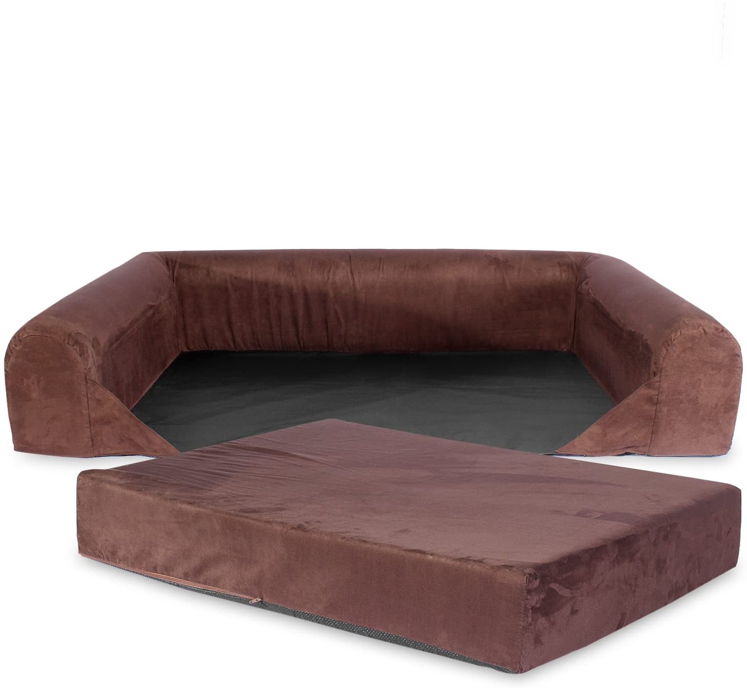  KOPEKS Sofa Cama para Perro Extra Grande Estilo Lounge Perros Mascotas Grandes Gigantes con Memoria Viscoelástica Ortopédica 142 x 100 x 25 cm - XL - XXL - Marrón 