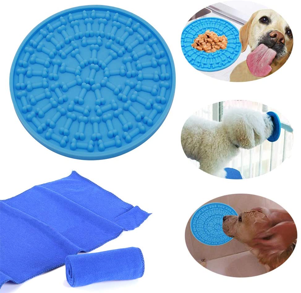  kungfu Mall 1 Pieza de Alfombrilla de baño para Perros con Ventosa, Dispositivo de Lavado de Perros para Ducha fácil y Divertida, 1 Toalla de Fibra 