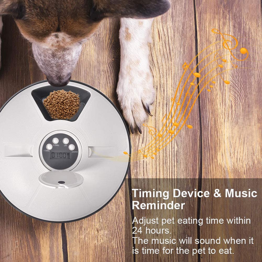  Lacyie Comedero Automático para Perros y Gatos, Dispensador de Comida automático con Temporizador, 6 * 128ml dispensador de Alimentos Secos y húmedos para Perros, Gatos, Conejos y Mascotas Pequeñas 