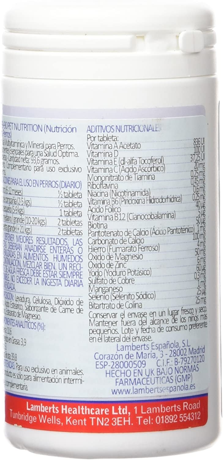  Lamberts Pet Nutrition para Perros, Combinación de Multivitaminas - 90 Tabletas 