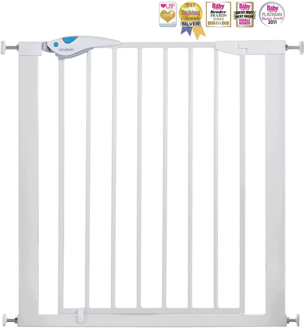  Lindam Easy Fit Plus Deluxe - Barrera de Seguridad, Blanco, 76-82 cm 