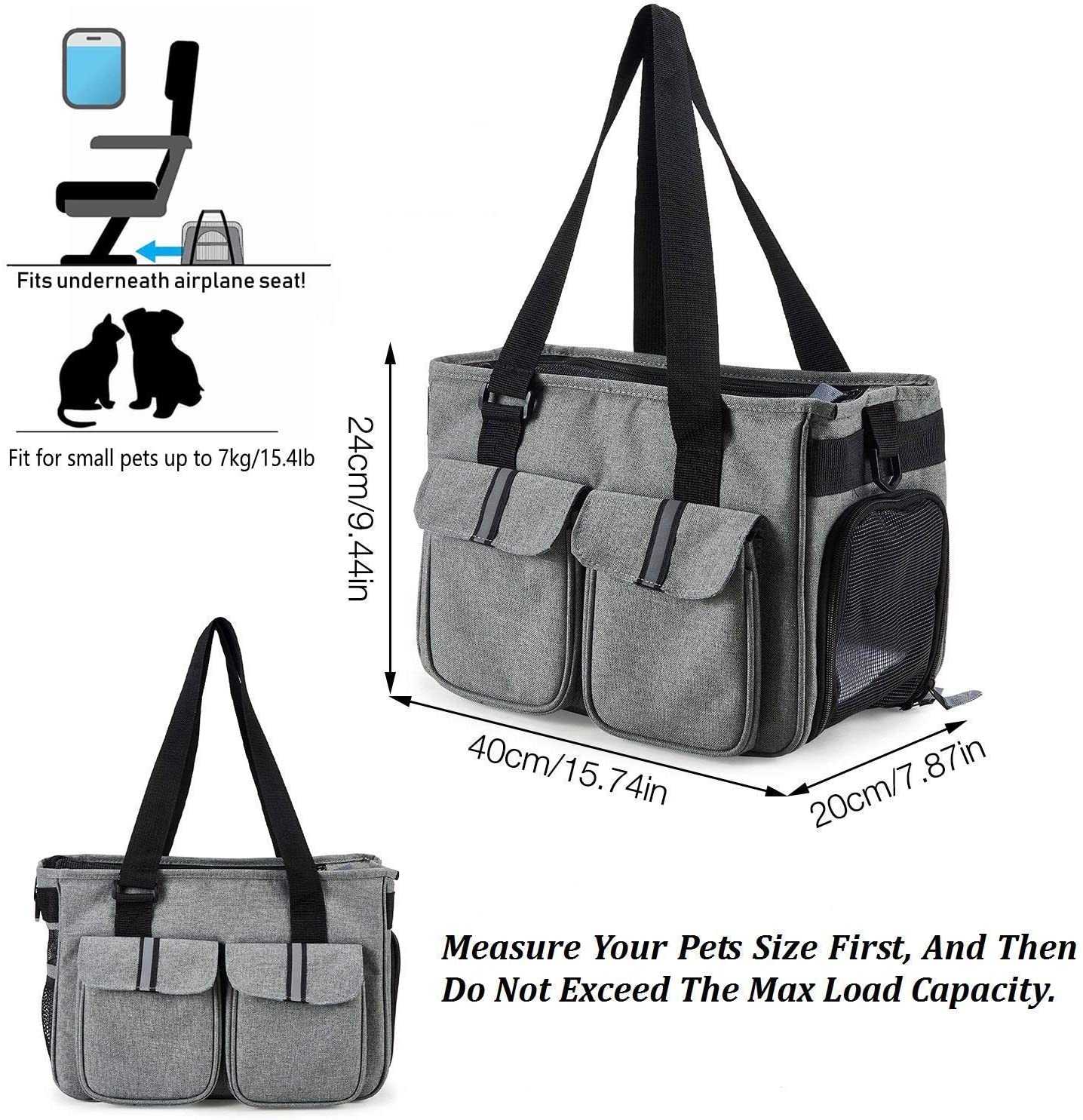  Louvra Capazo de Perro Portador Perro Mochila Gatos Bolsa Canasta Transportín Plegable para Aerolínea, Color Gris 