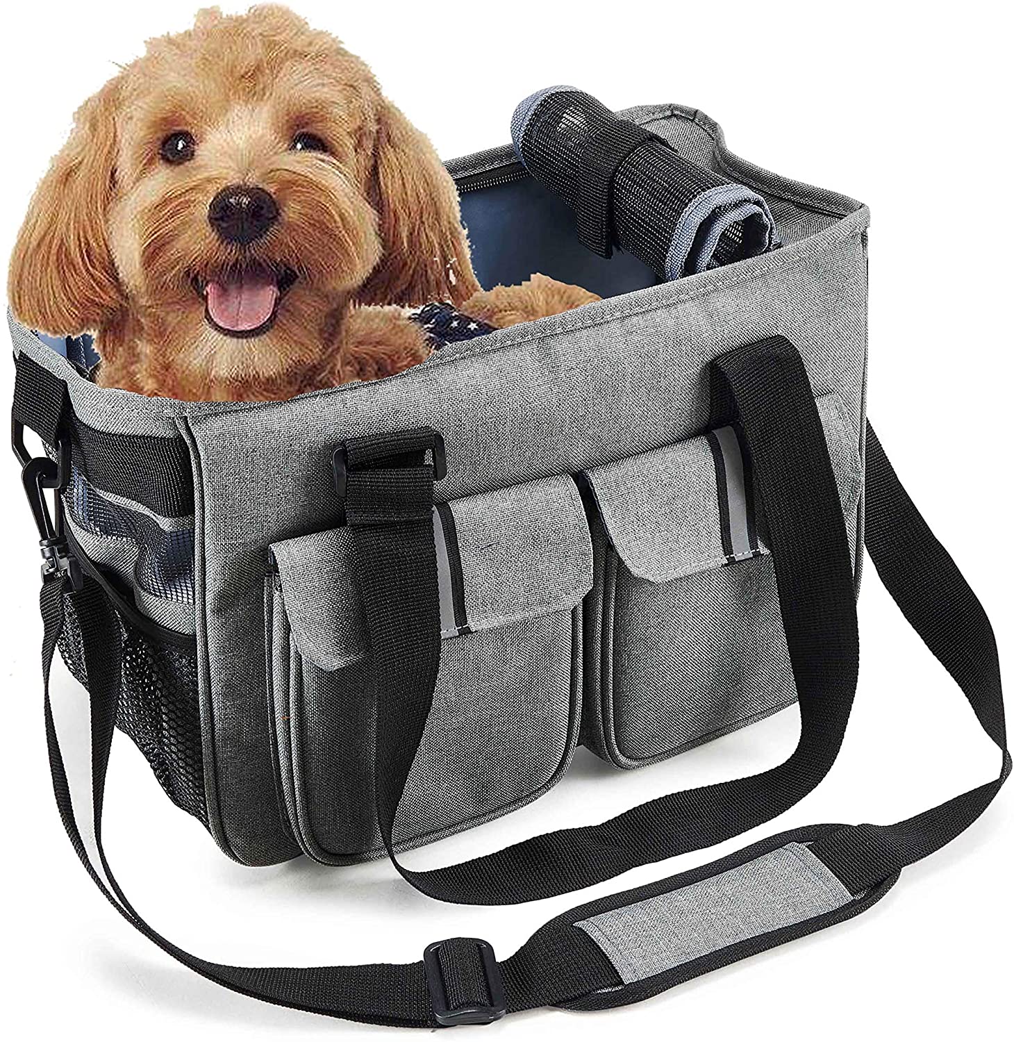  Louvra Capazo de Perro Portador Perro Mochila Gatos Bolsa Canasta Transportín Plegable para Aerolínea, Color Gris 