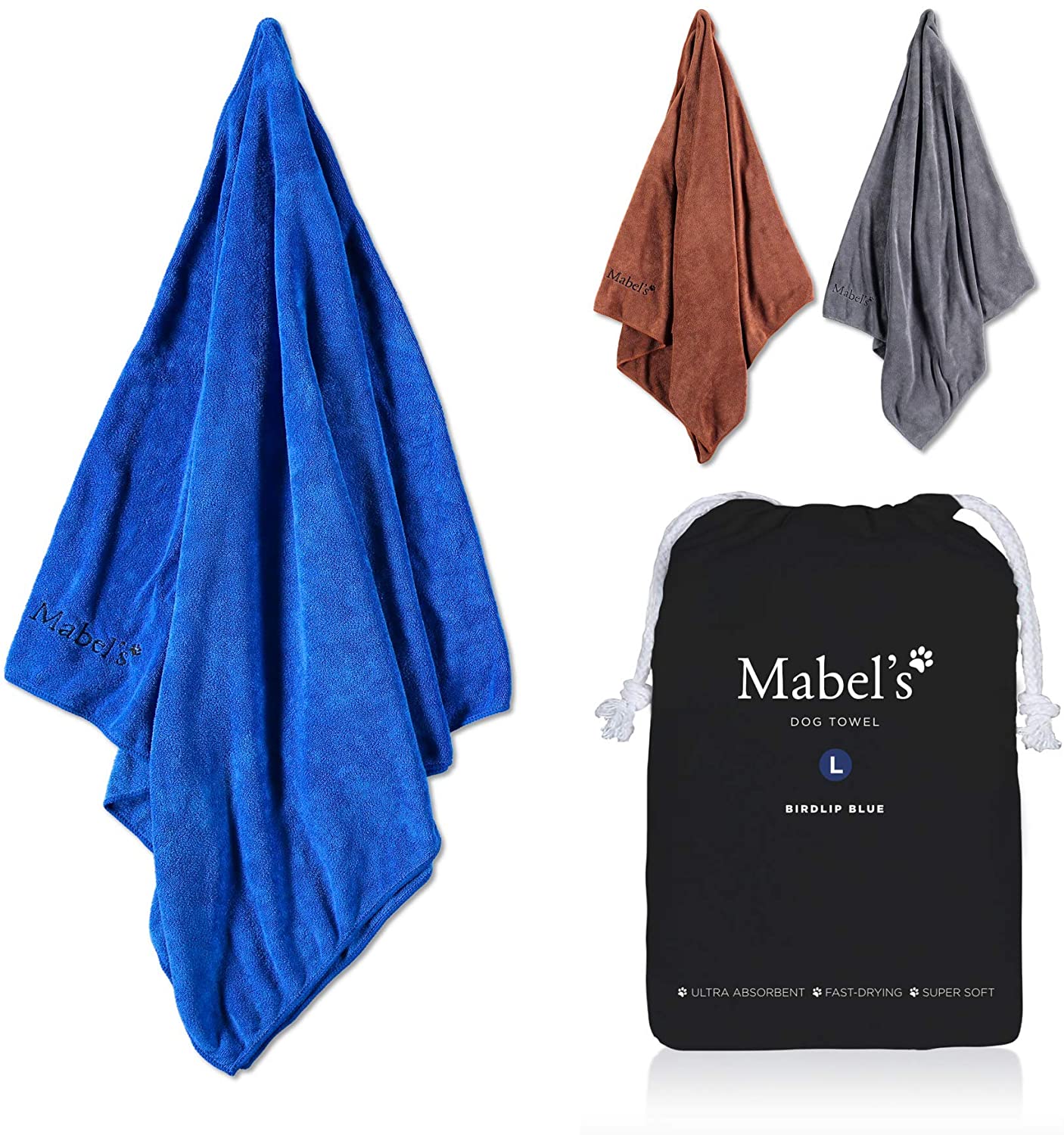  Mabel's® Toalla de Perro - Toallas de Baño Super Suave y Absorbente para Perros y Mascotas. De Gran Tamaño, Secado Rápido y Duradero. Hecho con Amor. (Azul) 