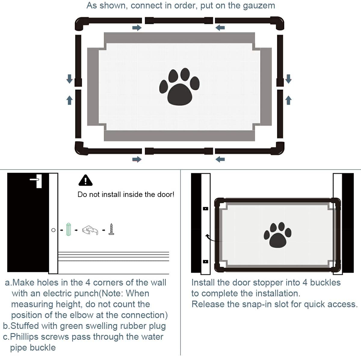  Magic Gate Dog Barrera de Seguridad Plegable Portátil para Perro Puerta de Seguridad Aislada para Perros y Mascotas 39x31.5 