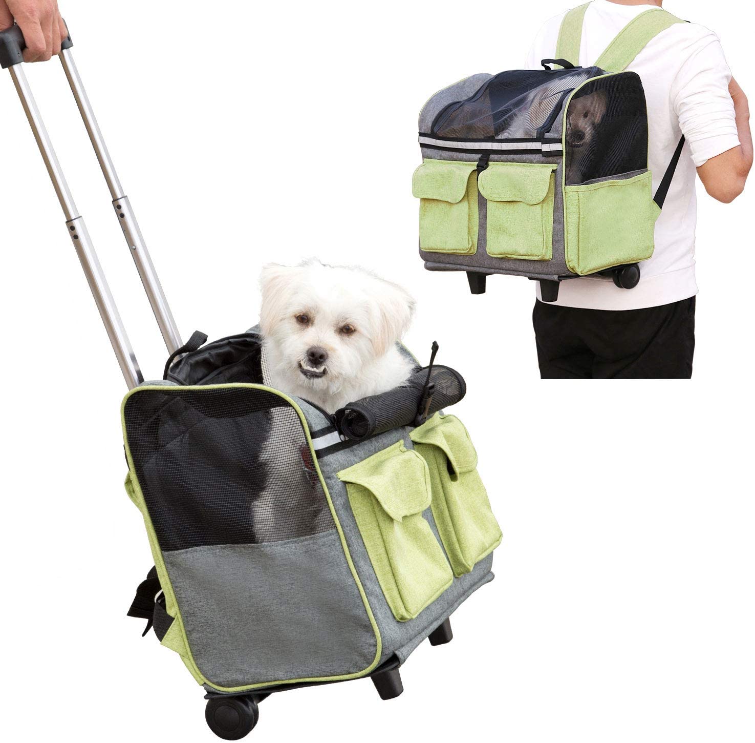  Maxmer Transportín Perro Carrito de Mascotas Capazo Perro Mochila Gatos para Línea Aérea, Color Verde 