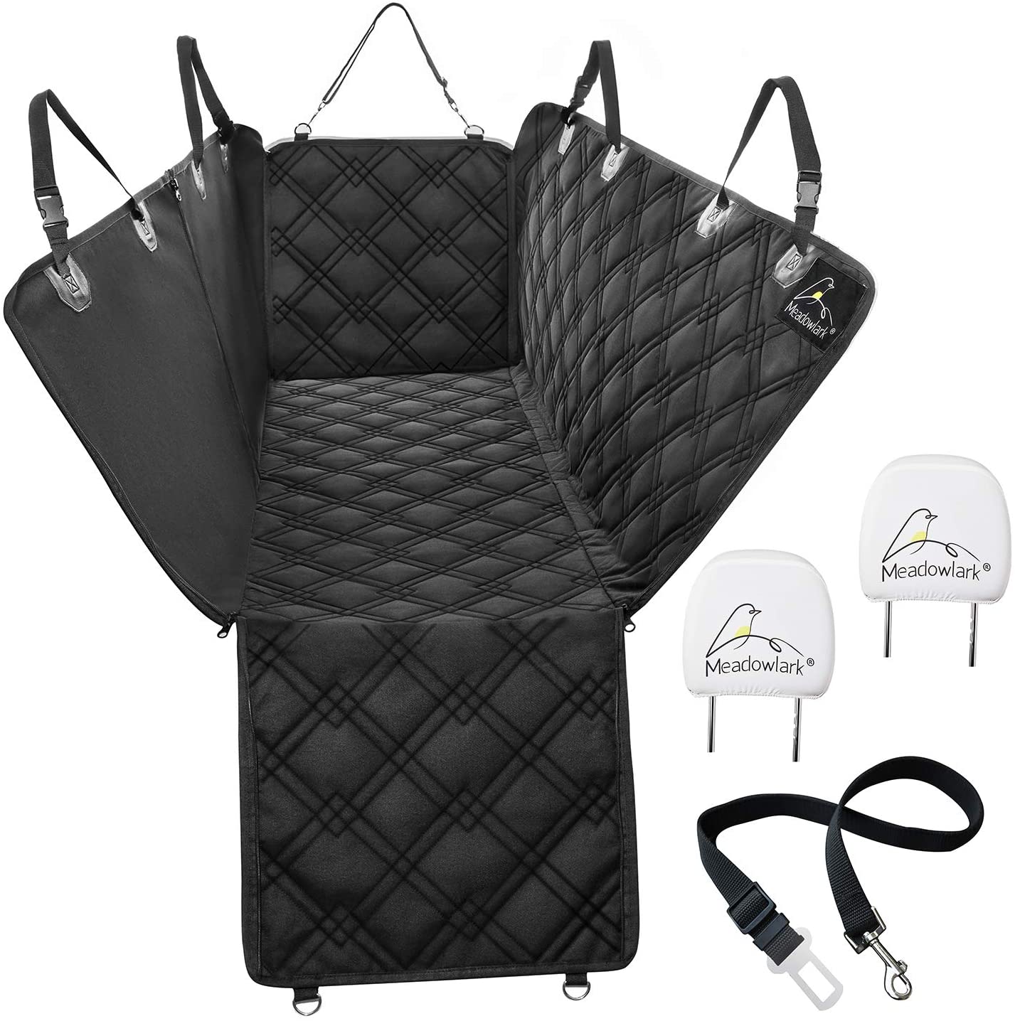  Meadowlark® Funda de Asiento para Perros. Cubierta de Coche ¡Impermeable! Hamaca Universal para Mascotas de Primera Calidad, Protector Completo Asiento Trasero, Puertas y Reposacabezas 