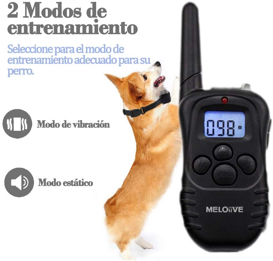  Meloive Collar adiestramiento para Perros, Collar antiladridos para Perros, Tiene Advertencia de Sonido, función de vibración, Tiene un Alcance de 300 Metros. 