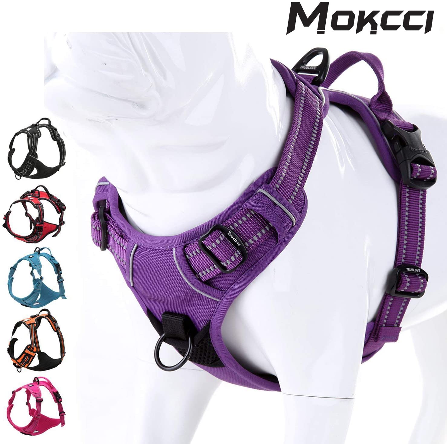  MOKCCI Truelove Arnés Suave para Perro Delantero. El Mejor arnés Reflectante sin tirones con asa y 2 Accesorios para Correa 