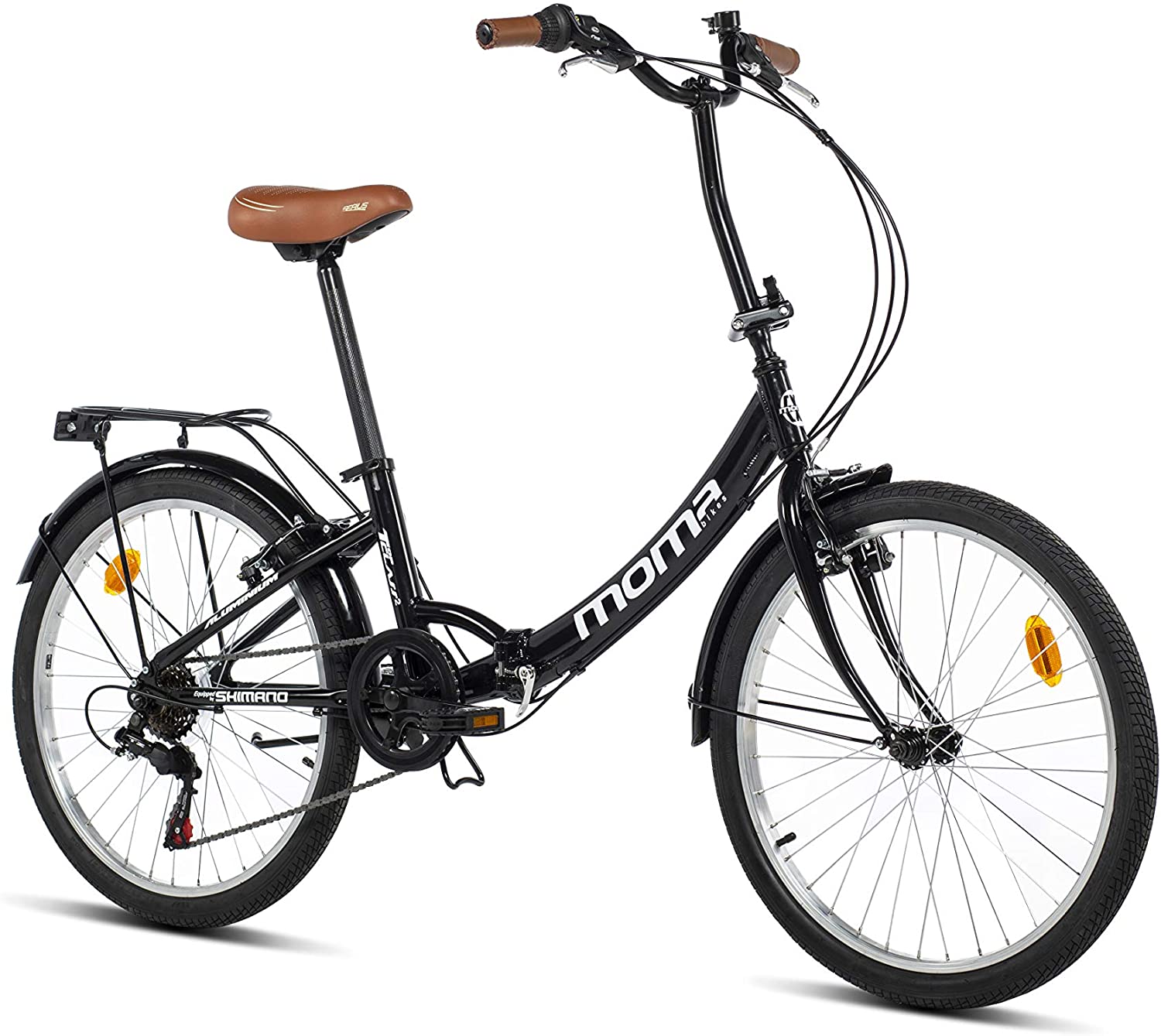  Moma Bikes Top Class 24 - Bicicleta Plegable Urbana, Cambio Shimano TZ-50 6 vel, Ruedas de 24″ con llantas de aluminio, color Negro 