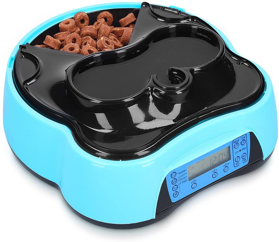  Navaris Dispensador automático de Comida para Perro con Bebedero - Comedero para Perros y Gatos con 4 compartimientos - Dispensador de croquetas 