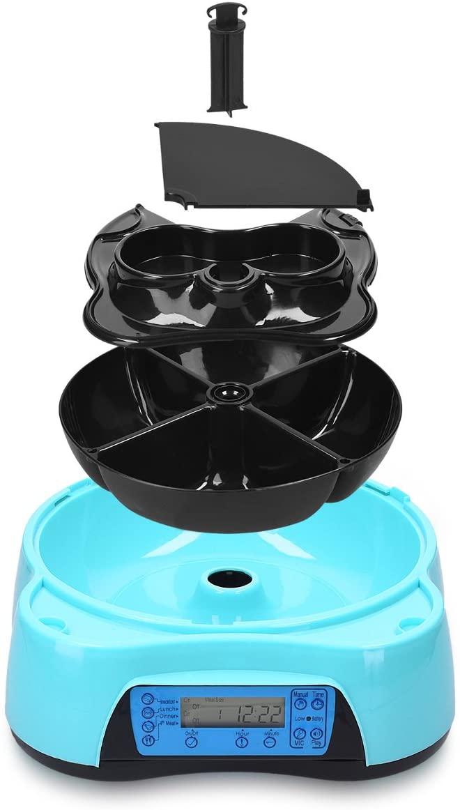  Navaris Dispensador automático de Comida para Perro con Bebedero - Comedero para Perros y Gatos con 4 compartimientos - Dispensador de croquetas 