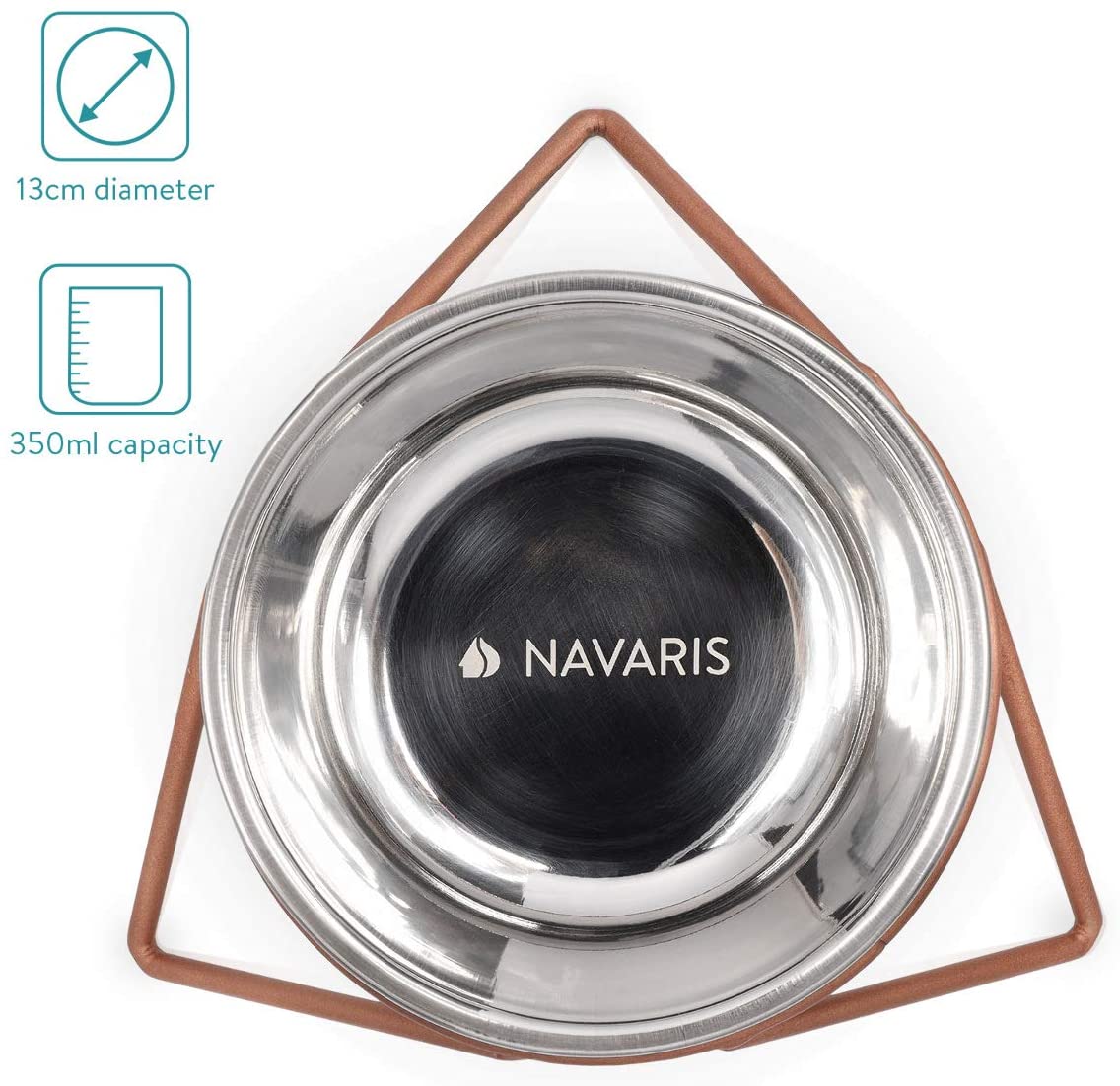  Navaris Set de 2 comederos para Perro y Gato - Comederos elevados de Acero Inoxidable - Cuenco Bebedero y comedero con Soporte de Cobre 