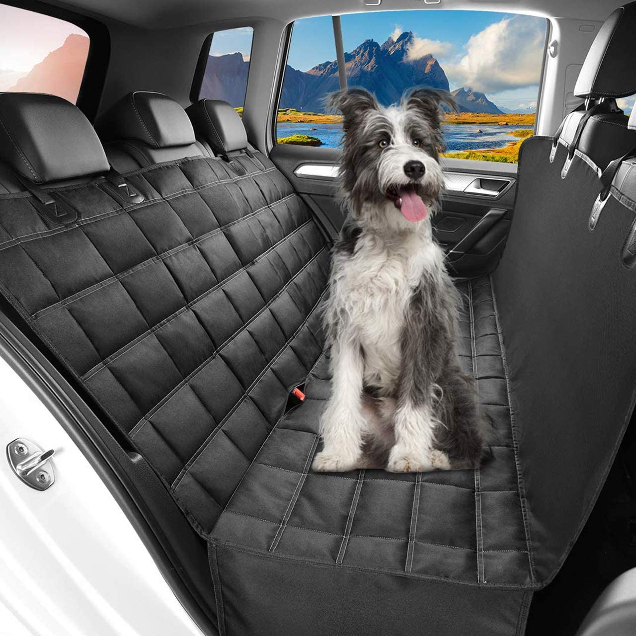  OMORC Cubierta de Asiento para Perros, Funda de Asiento para Perros, Cojín de Picnic, Tamaño Universal, 148cm * 135cm, Antideslizante, Fácil instalación / Limpieza, Negro 