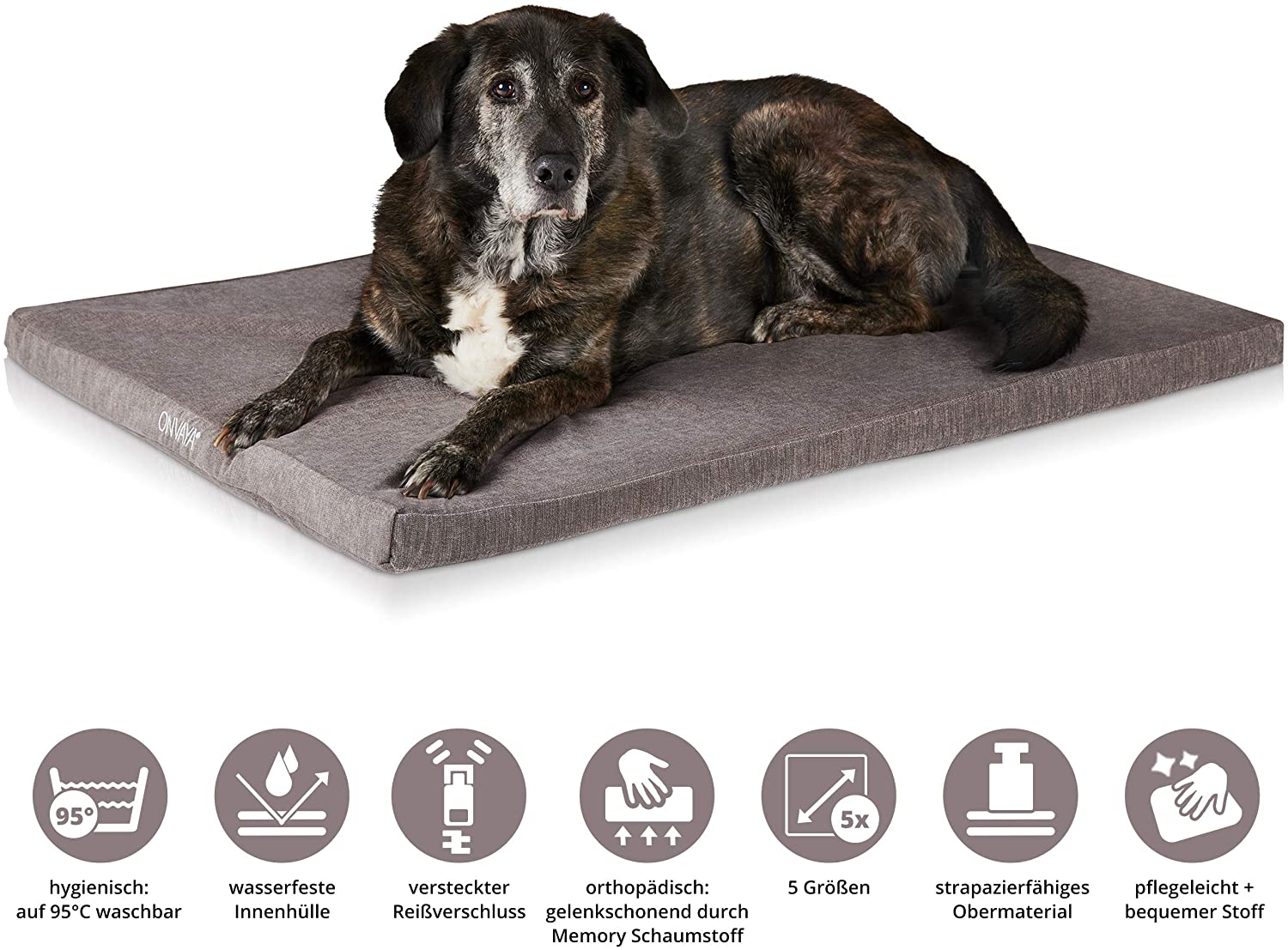  ONVAYA® Cama para perros de espuma viscoelástica | Ortopédico | Lavable a 95 grados | Gris | Talla S | Cama para perro | Colchón para perro | Alfombra para perro | Cama cojín 