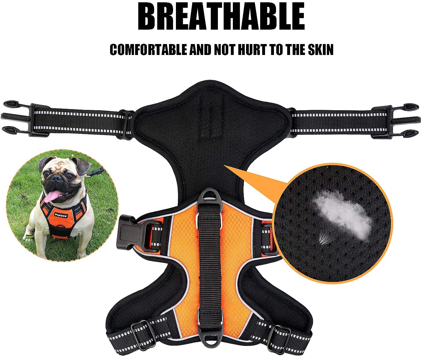  Papipaw Arnés Ajustable para Perros Sin Tirones de Fácil Control Arnés Impermeable Reflectante Nocturno Correa de Seguridad (L,Naranja) 