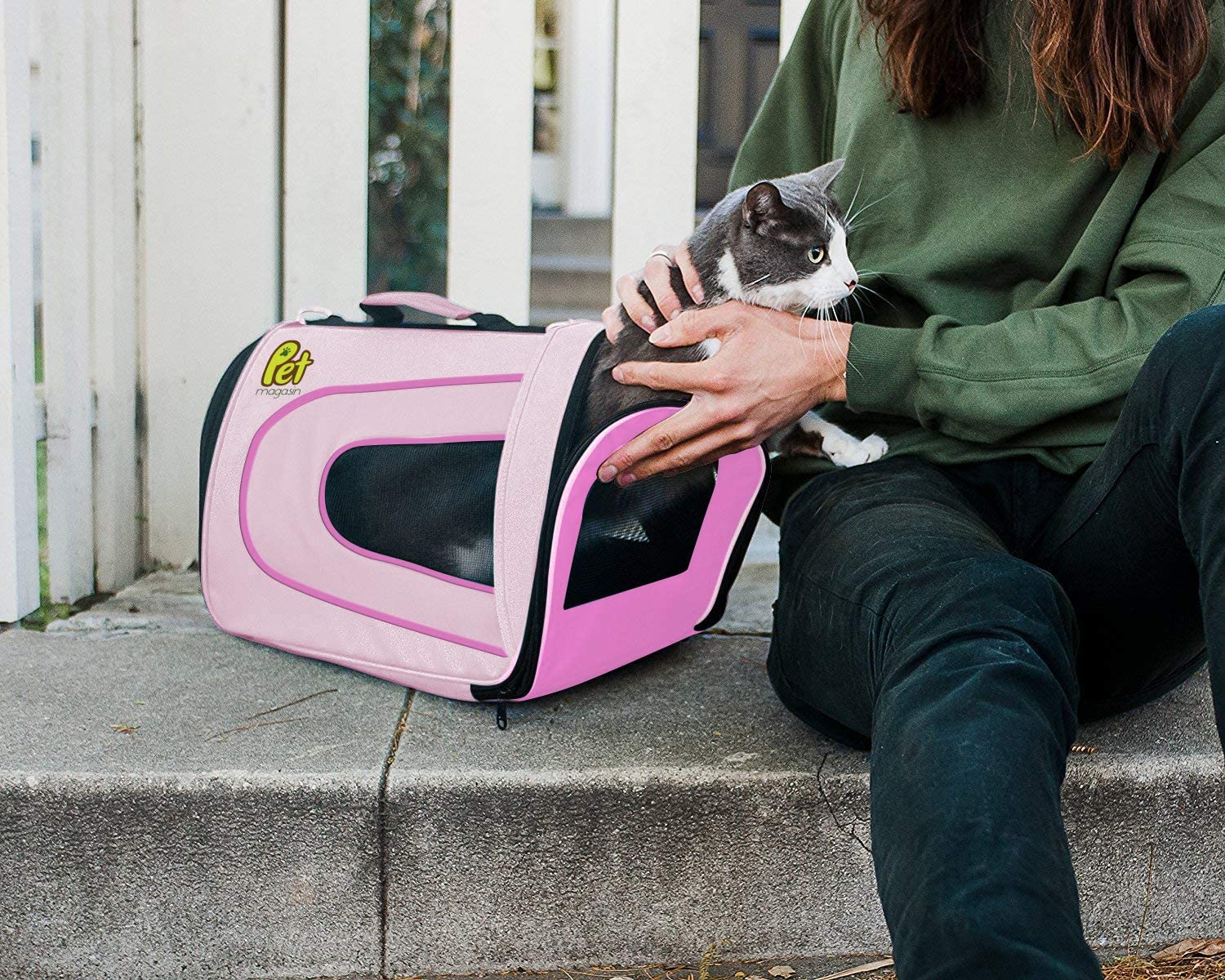  PET MAGASIN Transportín de Mascotas Plegable – Bolsa de Transporte Acolchada con Lados Blandos – Bolso de Viaje para Perros pequeños, Gatos y Cachorros, ventilación Superior (Grande, Pink) 