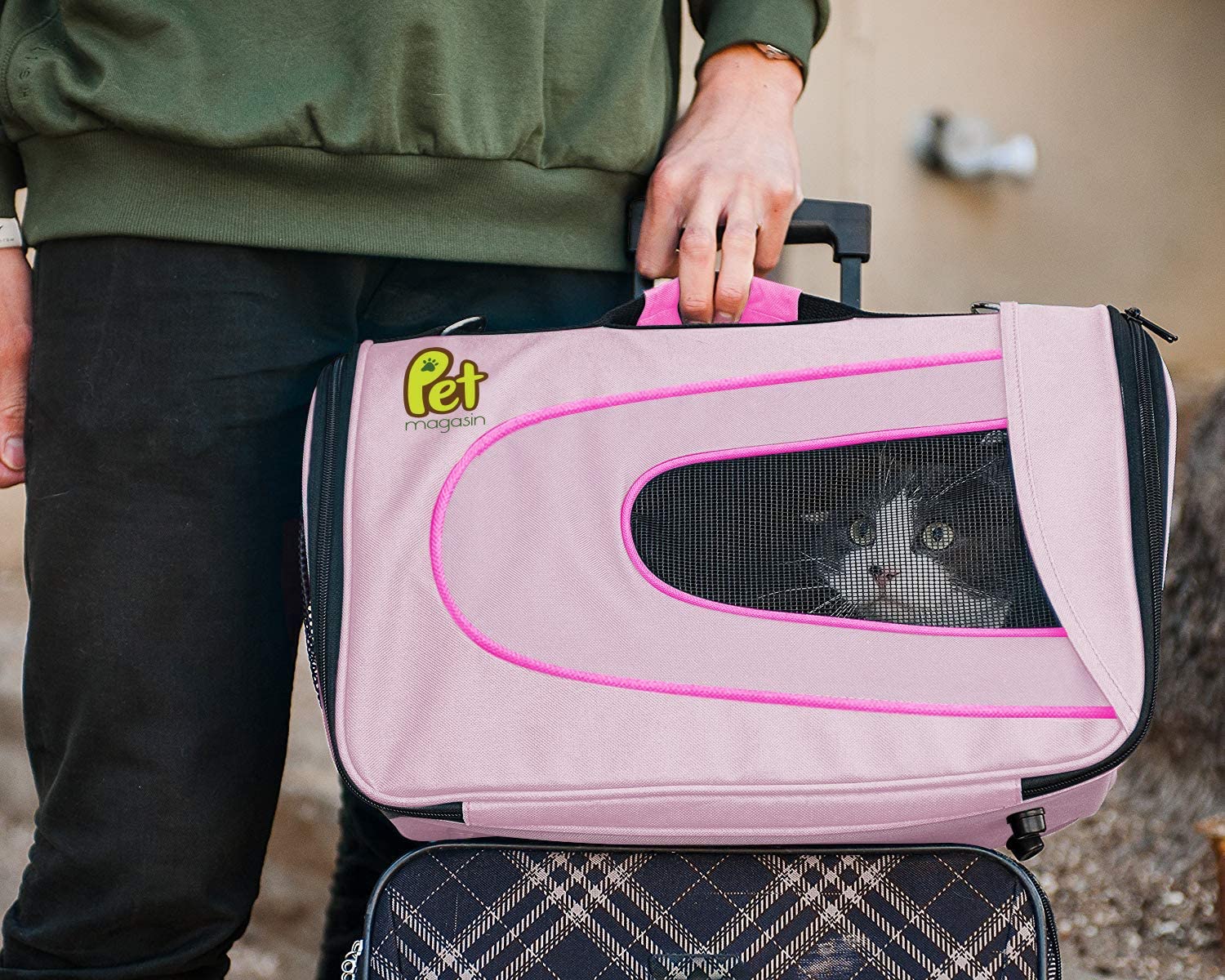  PET MAGASIN Transportín de Mascotas Plegable – Bolsa de Transporte Acolchada con Lados Blandos – Bolso de Viaje para Perros pequeños, Gatos y Cachorros, ventilación Superior (Grande, Pink) 