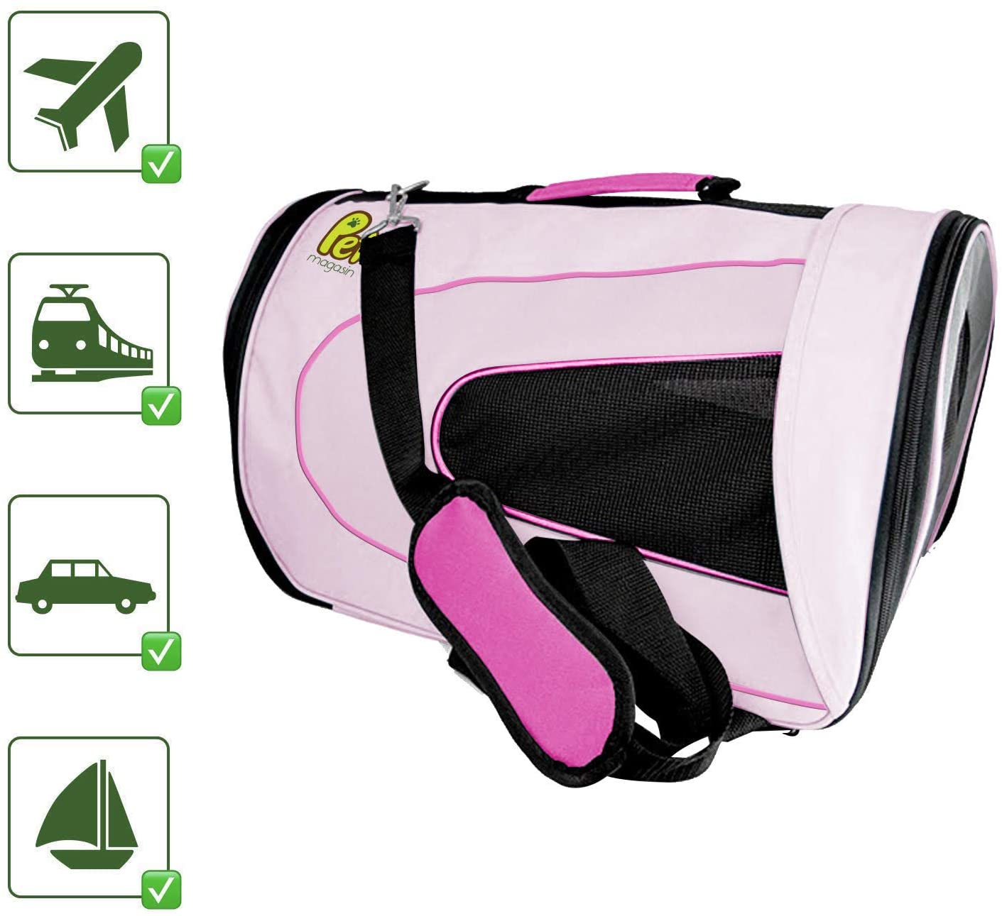  PET MAGASIN Transportín de Mascotas Plegable – Bolsa de Transporte Acolchada con Lados Blandos – Bolso de Viaje para Perros pequeños, Gatos y Cachorros, ventilación Superior (Grande, Pink) 