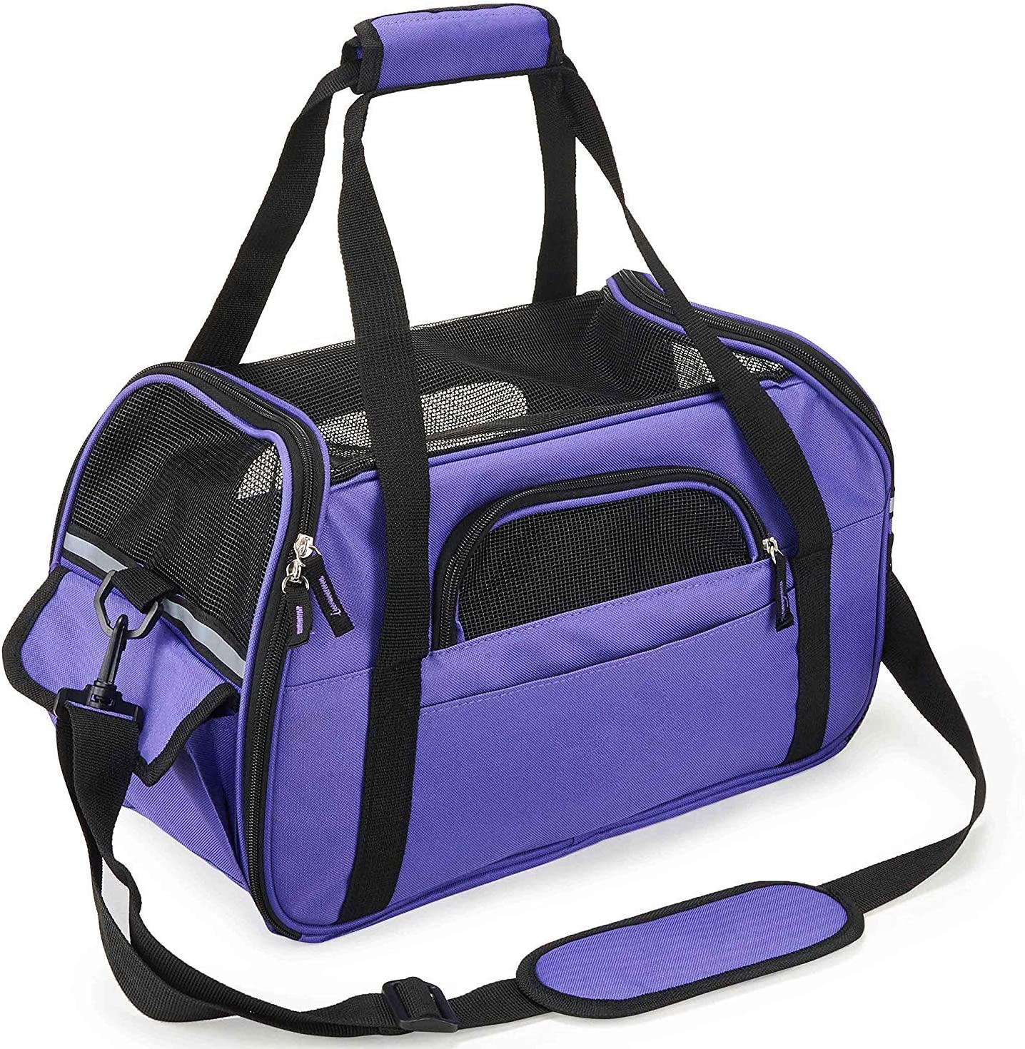  Petcomer Transportín para Perros Y Gatos Portador del Animal Doméstico Bolsa de Malla Transpirable de Viaje Bolso Lateral Suave Bolso de Hombro Bolso del Animal Doméstico (M 43x23x29 cm, Morado) 