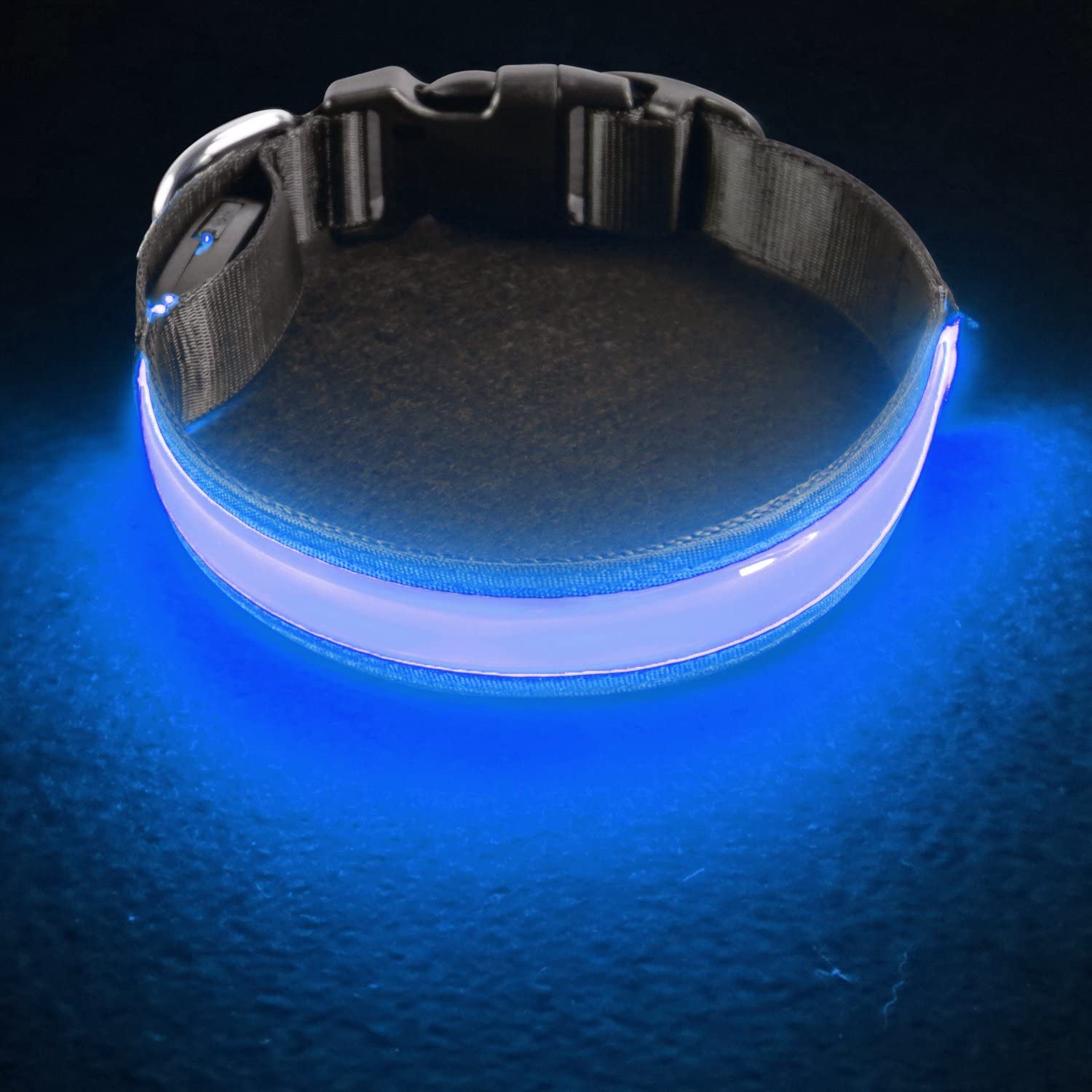  PetIsay LED Collar para Perros, Super Brillante con luz LED Recargable por USB, Collar de Perro Iluminado para Seguridad Nocturna, Resistente al Agua, tamaños Ajustables(Azul Real，L(50-60cm)) 