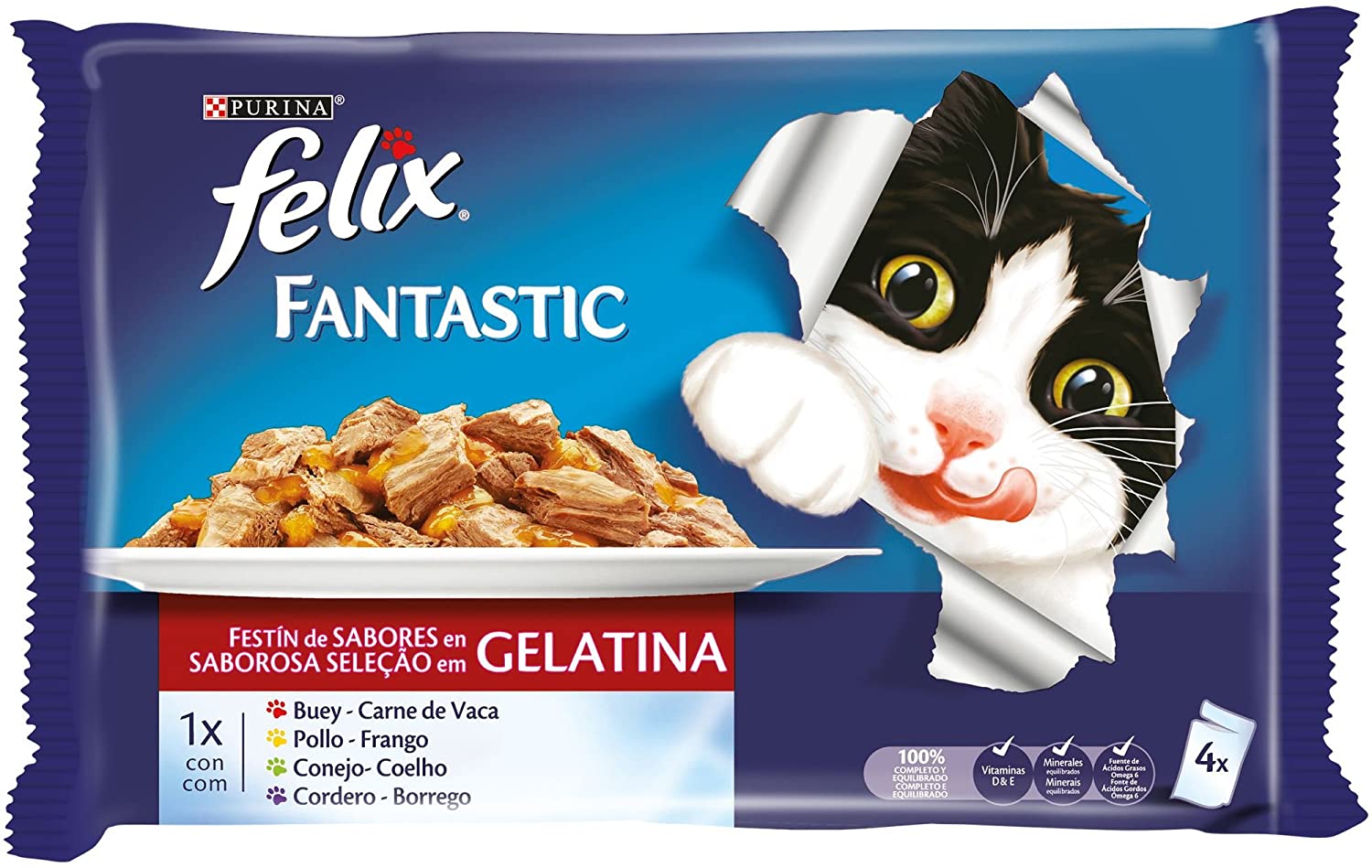  Purina Felix Fantastic Festín Gelatina comida para gatos Selección Surtido de Carnes 10 x [4 x 100 g] 