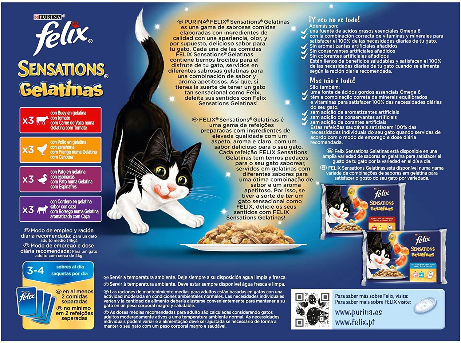  Purina Felix Sensations Gelatinas comida para gatos Selección Surtido de Carnes 6 x [12 x 100 g] 