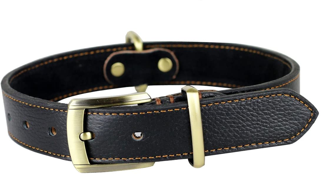  Rantow Cuero Hechos a Mano Collar Ajustable para los Perros, del tamaño del Cuello de 43 cm a 53 cm y 3 cm de Ancho, Resistente Cuello de Cuero Negro Medio/Perros Grandes 