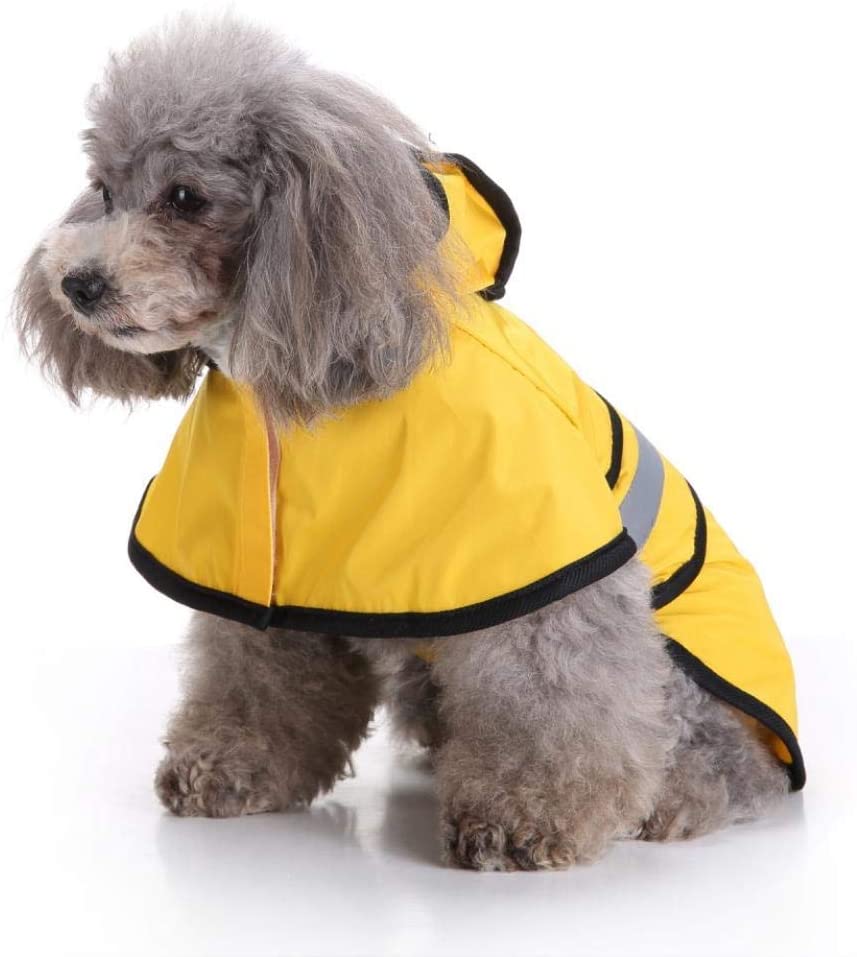  Ruiuzi Moda Reflectante Rayas Amarillo Impermeable para Mascotas días lluviosos Slicker Impermeable Ropa Cachorro Lluvia Poncho Capucha para S M L Enorme Perros Gatos 