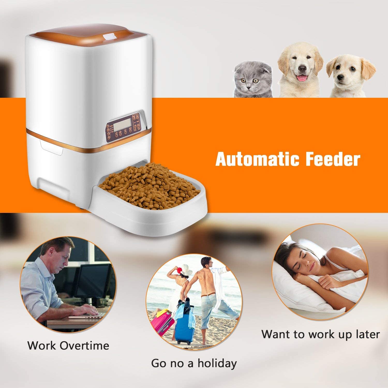  Sailnovo Dispensador Automático 6L de 4 Comidas Diarias para Mascotas Perros y Gatos, Comedero Automático con Grabación de Voz, Temporizador, Detección de Infrarrojos, Consumo de Energía Bajo 