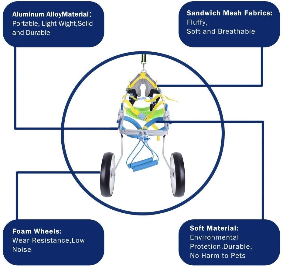  SehrGo Silla de ruedas para perros ajustable, Altura de cadera 7"-20", Peso de 8 a 55 lb, Rehabilitación de patas traseras, Carro para perros de 2 ruedas (M) 