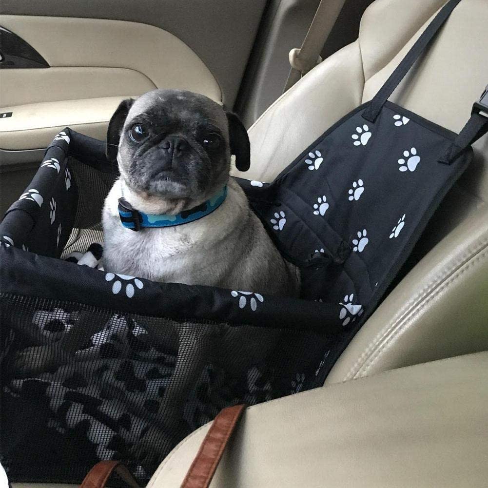  Slopow Asiento del Coche de Seguridad para Perro y Gato Mascotas Cubierta de Asiento Impermeable de Automóvil para Mascota Funda Protector de Coche Plegable con Cinturón de Seguridad (Negro & Blanco) 