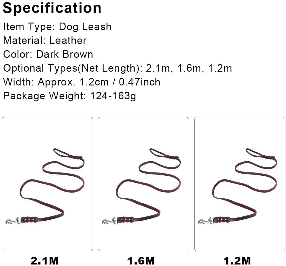  Smandy Correa de Perro de Cuero, Correa de Cuero de la Cuerda de Seguridad de la Correa del Plomo del Perro del Animal doméstico para Caminar el Entrenamiento Corriente(1.2m) 