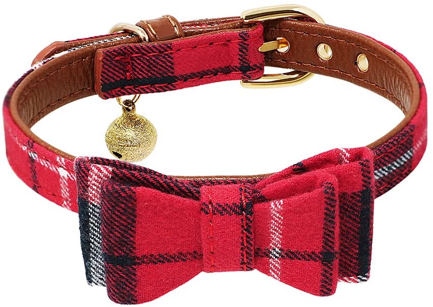  Tacobear 2 Pieza Collar Perro Pequeño Collares para Perros Cuero Collares para Gato Ajustable Perrito Collar Pañuelo Rojo Corbata para Perro pequeño, Cachorro, Gato, Mascota 