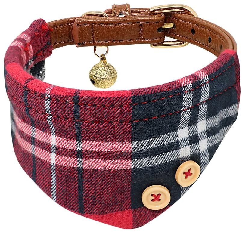  Tacobear 2 Pieza Collar Perro Pequeño Collares para Perros Cuero Collares para Gato Ajustable Perrito Collar Pañuelo Rojo Corbata para Perro pequeño, Cachorro, Gato, Mascota 