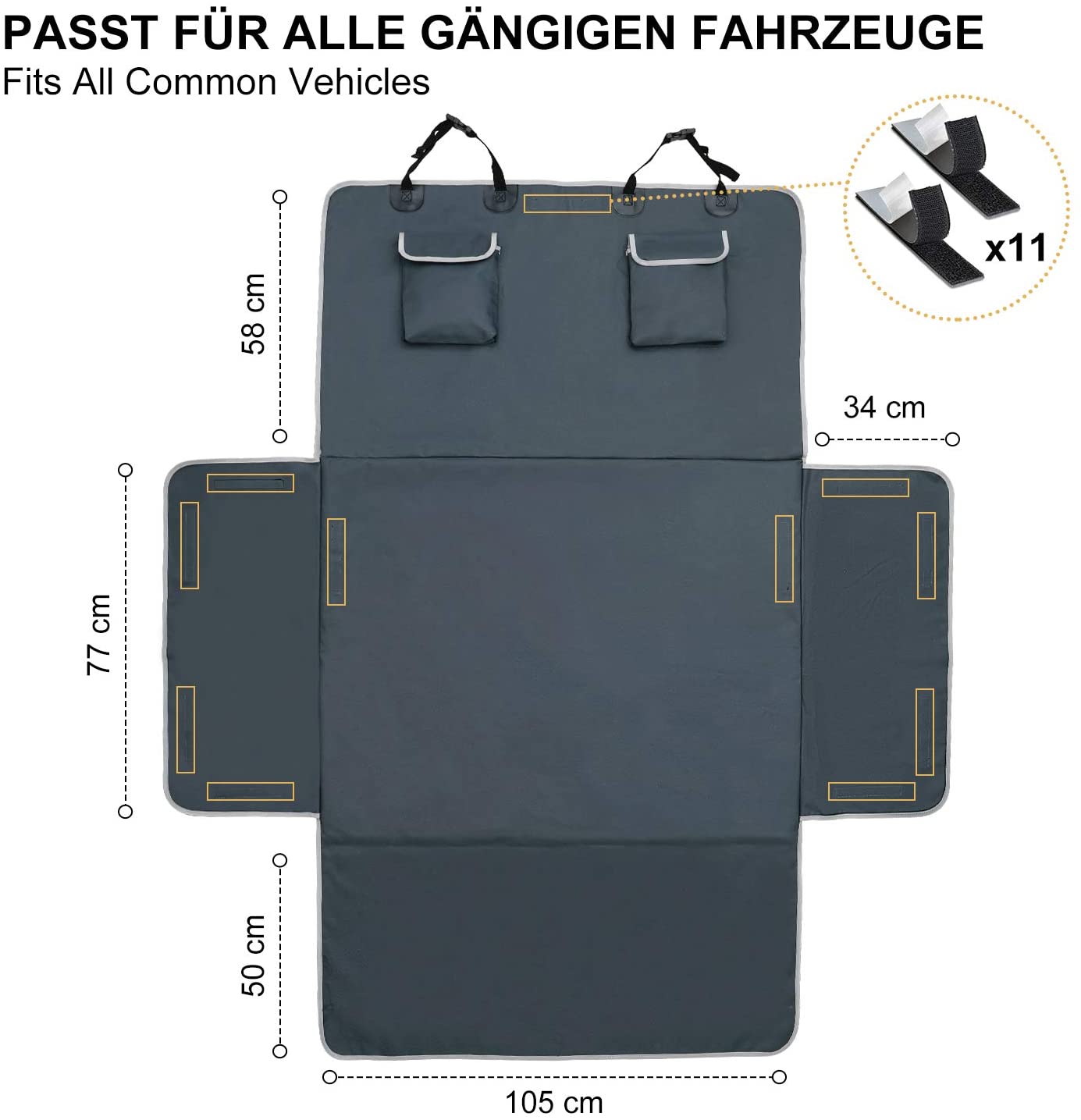  Toozey Funda para Maletero de Coche Universal, 2 Bolsillos Grandes, Impermeable & Antideslizante, 185 x 105 cm Funda para Perros para Todos los Autos, Cuenco Plegable y E-Book Bono - Gris 