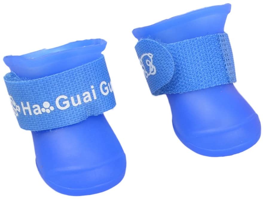  UEETEK Botas de lluvia para Perro mascota Colores dulces Zapatos de goma antideslizantes a prueba de agua para Pequeño perrito - Talla S (Azul) 