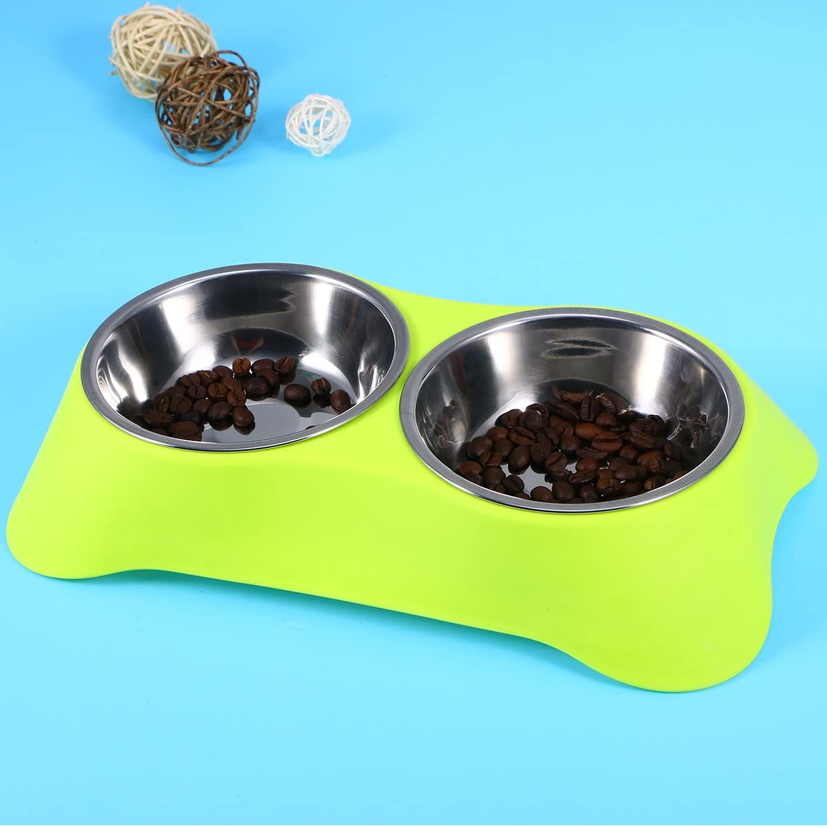  UEETEK Comedero para Perro Gato Mascota Tazón de Agua Alimentación Plato Alimentador Cuencos Doble (Color al Azar) 