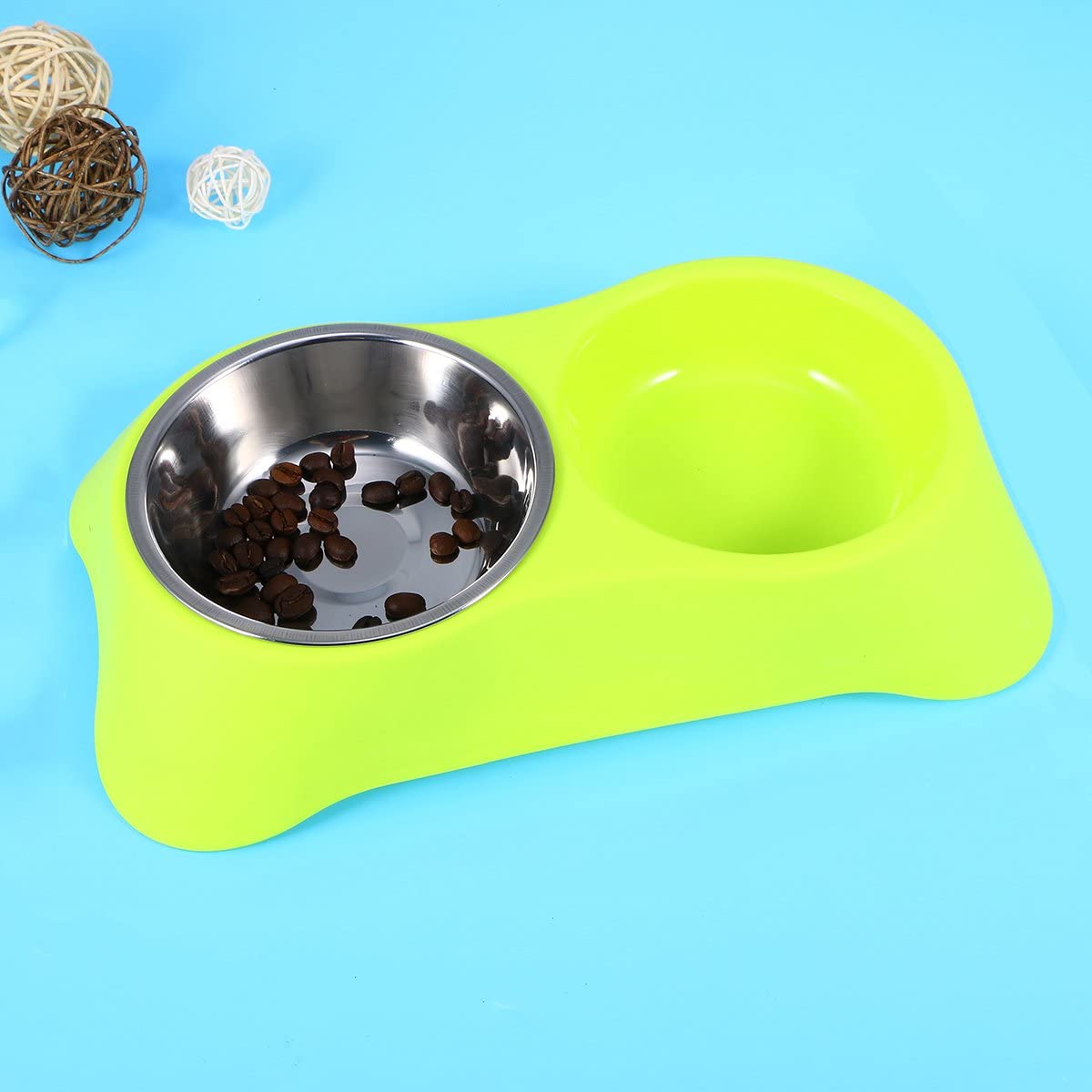  UEETEK Comedero para Perro Gato Mascota Tazón de Agua Alimentación Plato Alimentador Cuencos Doble (Color al Azar) 