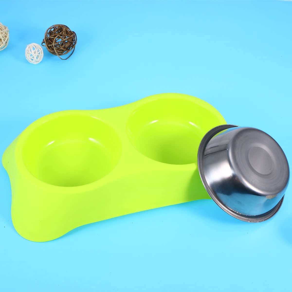  UEETEK Comedero para Perro Gato Mascota Tazón de Agua Alimentación Plato Alimentador Cuencos Doble (Color al Azar) 