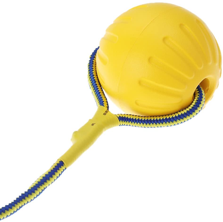  UKCOCO Pelota de Juguete para Perros, Mascotas Pelota de EVA con Cuerda, Pelota de Interactivos Juguete con Cuerda para Morder para Perros (Amarillo) 