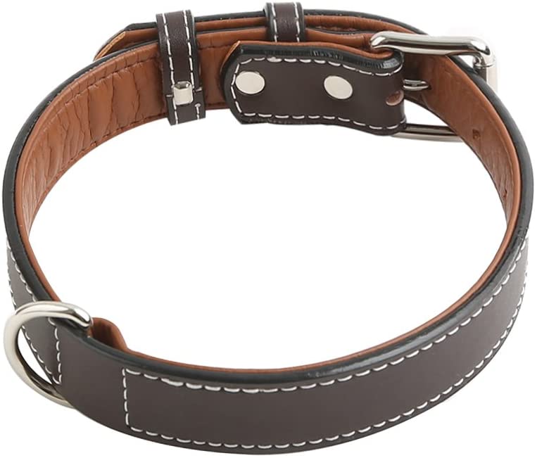  Vivifying Collar de piel auténtica para perro, duradero y cómodo, ajustable entre 36,3 y 46,7 cm, de color marrón oscuro 