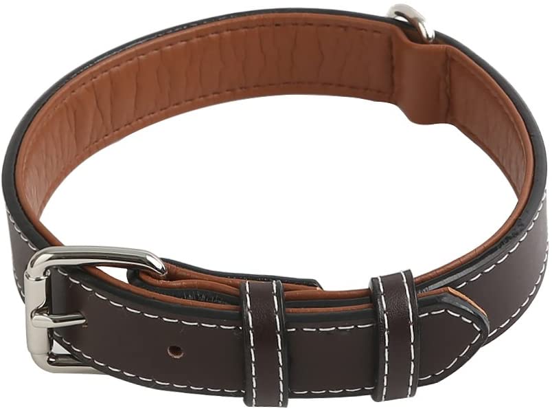  Vivifying Collar de piel auténtica para perro, duradero y cómodo, ajustable entre 36,3 y 46,7 cm, de color marrón oscuro 