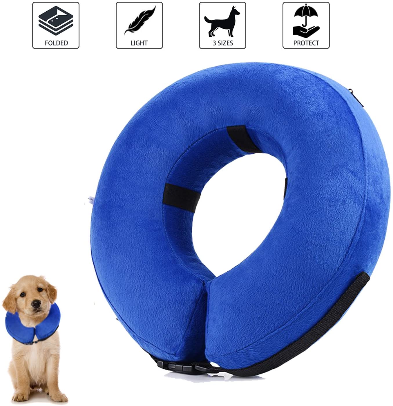  YAMI Collar de recuperación Inflable para Perros, Cono de Cuello isabelino Ajustable para Mascotas Recuperación de cirugía o heridas (S) 