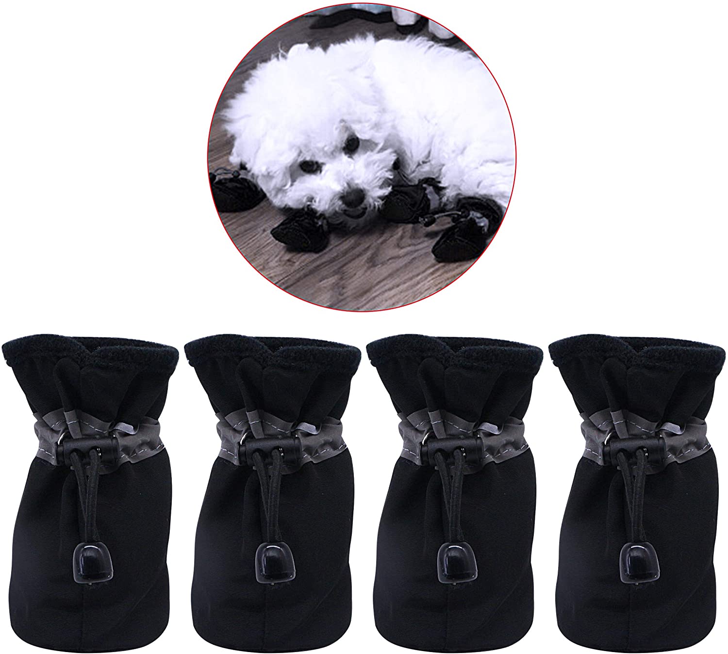  YAODHAOD Protector de Pata de Botas para Perros, Zapatos para Perros Antideslizantes, Estos Cómodos Zapatos Suave Tienen Correas Reflectantes, para Perros Pequeños (6, Negro) 