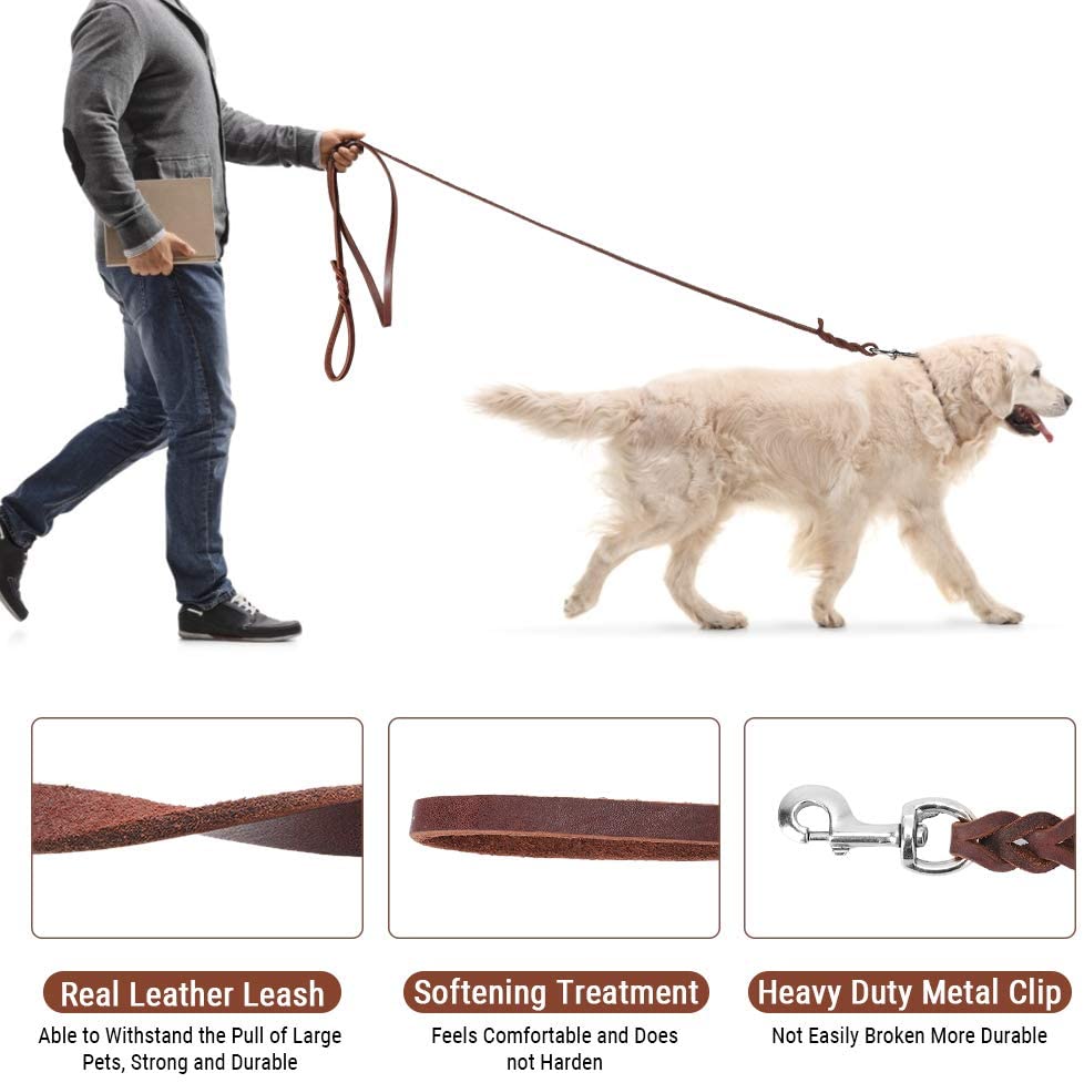  YOUTHINK Correa de Cuero para Perros, 210 cm Cable de Entrenamiento para Caminar Deslizante con Cierre de Metal Correa de Cuerda Resistente con asa cómoda Trenzada 