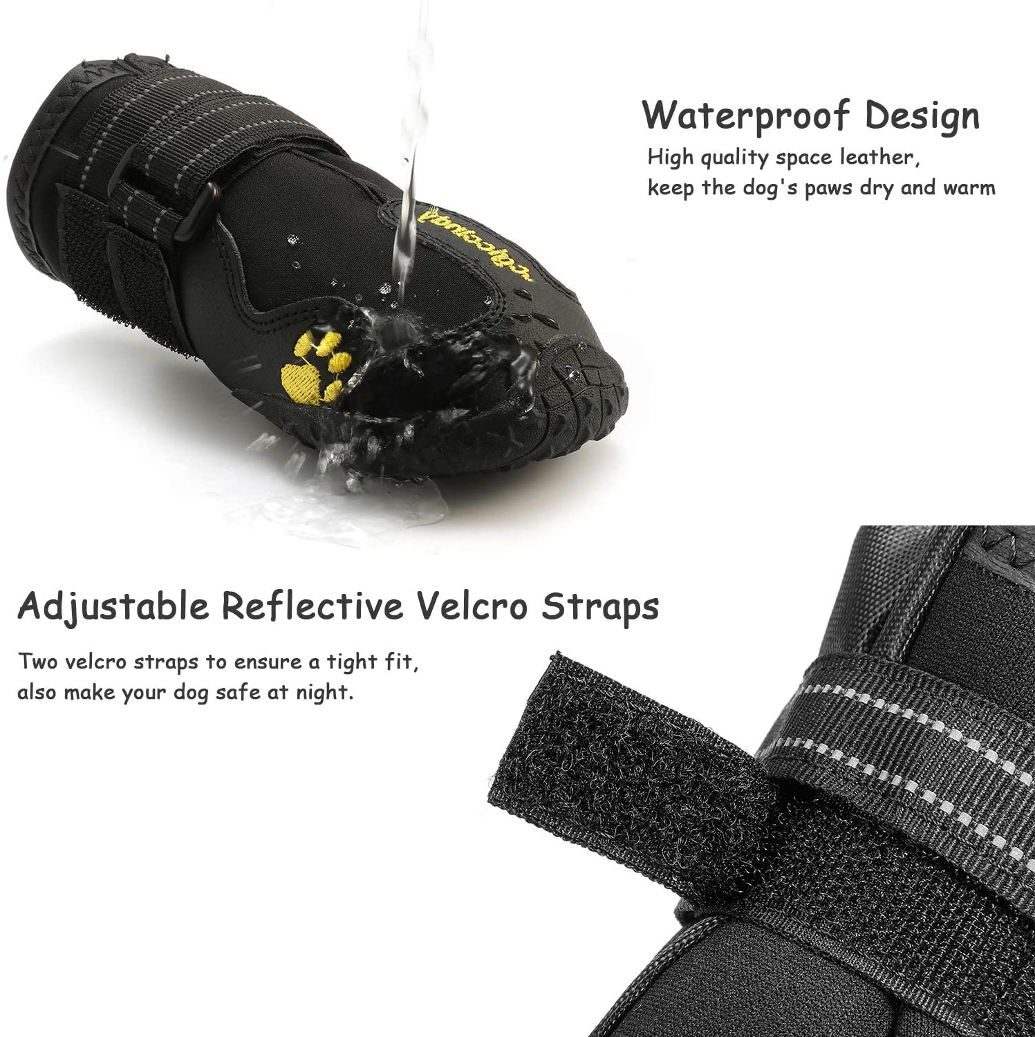  Zapatos para Perros, 4 Pcs Impermeable Zapatos Perro para Mediano y Grandes Perros - Negro (4#) 